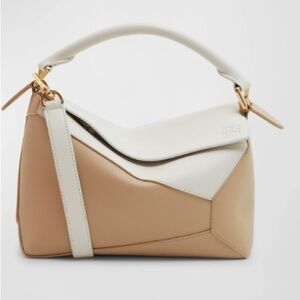 Puzzle Edge Small Top-Handle Bag in Bicolor Leather in White & Tan ✨ Like NEW✨